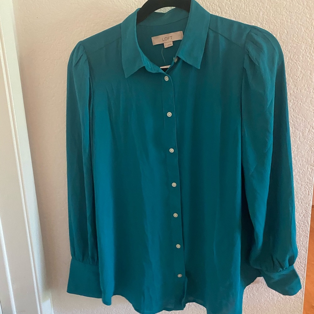 NWT LOFT turquoise button down blouse